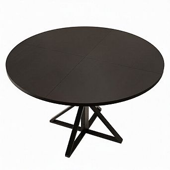 Round Wooden Dining Table for 4, 47 in Circle Table with Heavy-Duty Metal Pedestal Base