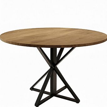 Round Wooden Dining Table for 4, 47 in Circle Table with Heavy-Duty Metal Pedestal Base