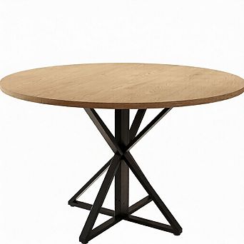 Round Wooden Dining Table for 4, 47 in Circle Table with Heavy-Duty Metal Pedestal Base