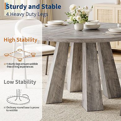 Modern Farmhouse 47" Round Dining Table - Durable Wood 4-Leg Base,Seats 4-6,Space-Saving for Kitchen