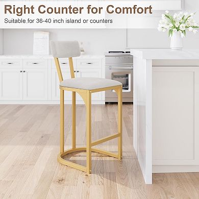 Bar Stools Set of 2, Counter Height Bar Stools, Curved Back with Metal Frame Island Chairs