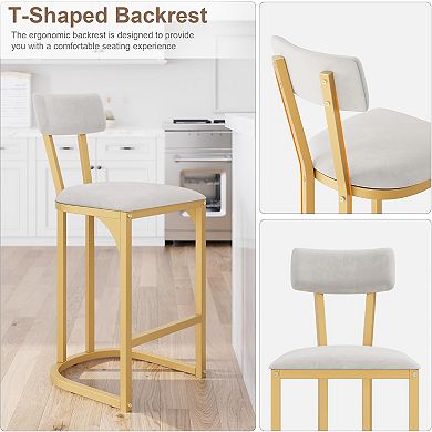 Bar Stools Set of 2, Counter Height Bar Stools, Curved Back with Metal Frame Island Chairs