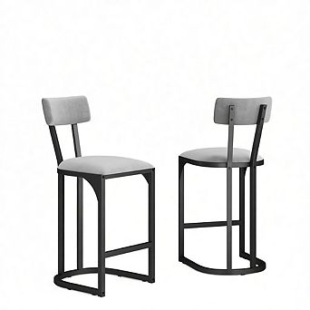 Bar Stools Set of 2, Counter Height Bar Stools, Curved Back with Metal Frame Island Chairs