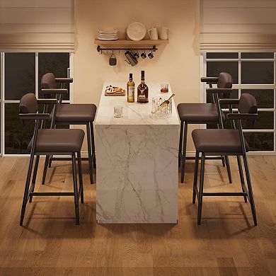 Bar Stools Set of 4 with Arms, 26" Counter Height Barstools Set with Back & Footrest