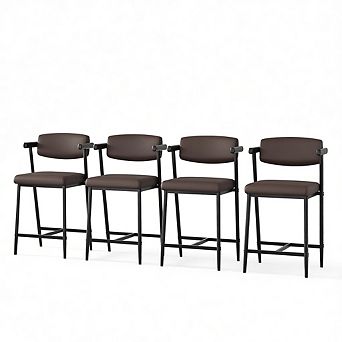 Bar Stools Set of 4 with Arms, 26" Counter Height Barstools Set with Back & Footrest