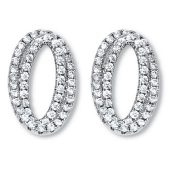 PalmBeach Jewelry .80 TCW Round CZ Platinum-Plated Ear Concentric Circle Earrings
