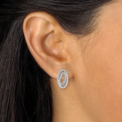 PalmBeach Jewelry .80 TCW Round CZ Platinum-Plated Ear Concentric Circle Earrings