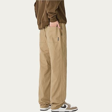 Men's Relaxed Fit Drawstring Pants with Elastic Waist and Straight Leg Silhouette