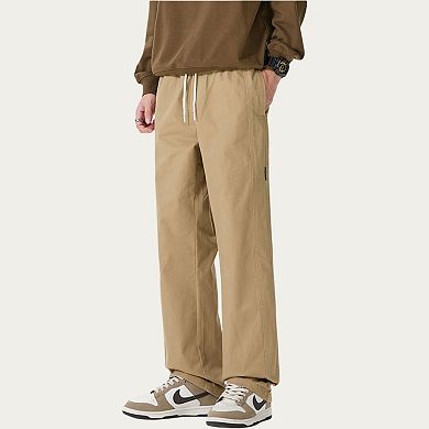 Men's Relaxed Fit Drawstring Pants with Elastic Waist and Straight Leg Silhouette