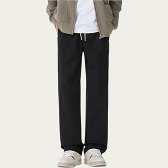 Men's Relaxed Fit Drawstring Pants with Elastic Waist and Straight Leg Silhouette