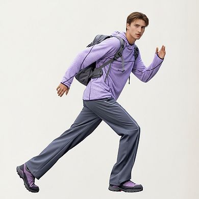 Men's Hooded Long Sleeve Pullover Top with Contrast Seam Detailing and Stretch Knit Construction