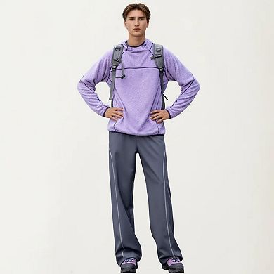 Men's Hooded Long Sleeve Pullover Top with Contrast Seam Detailing and Stretch Knit Construction