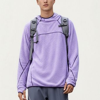 Men's Hooded Long Sleeve Pullover Top with Contrast Seam Detailing and Stretch Knit Construction