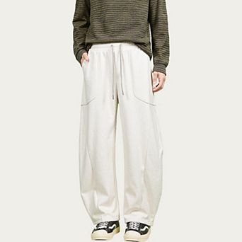 Men's Wide Leg Drawstring Pants with Relaxed Fit and Soft Structured Fabric