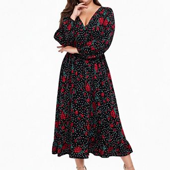 Women's Paisley Print Long Sleeve Midi Dress with Round Neckline and Adjustable Waist Tie