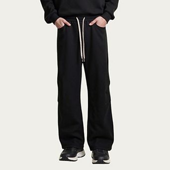 Men's Straight Leg Drawstring Pants with Elastic Waist and Relaxed Fit