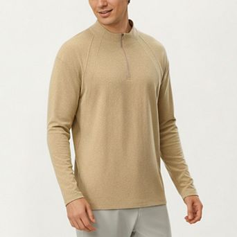 Men's Long Sleeve Half Zip Pullover Top with Lightweight Stretch Knit Fabric