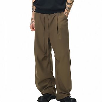 Men's Relaxed Fit Drawstring Pants with Elastic Waist and Straight Leg