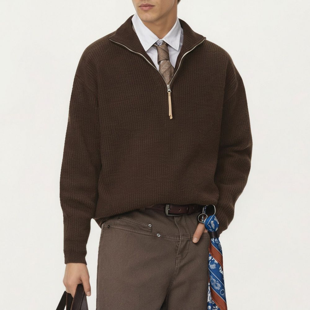 Men's Mink High Collar Double Zipper Closure Sweatshirt main image 1