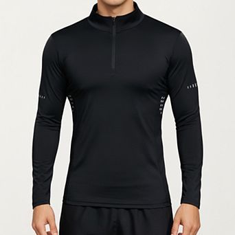 Men's Long Sleeve Half Zip Performance Top with Mock Neck and Stretch Compression Fit