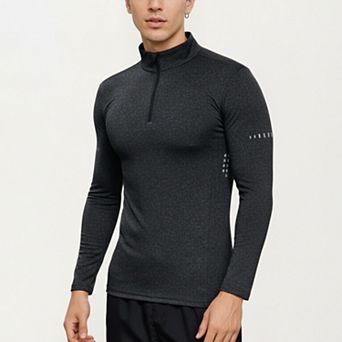 Men's Long Sleeve Half Zip Performance Top with Mock Neck and Stretch Compression Fit