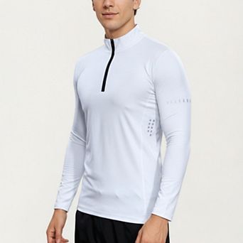 Men's Long Sleeve Half Zip Performance Top with Mock Neck and Stretch Compression Fit