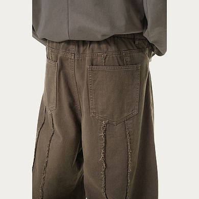 Men's Relaxed Fit Straight Leg Pants with Vertical Seam Detail and Button Closure