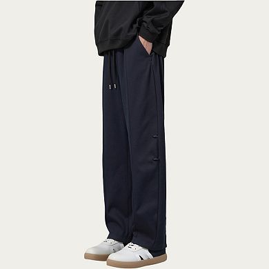 Men's Wide Leg Drawstring Pants with Relaxed Fit and Clean Seam Detailing
