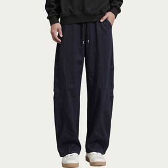 Men's Wide Leg Drawstring Pants with Relaxed Fit and Clean Seam Detailing