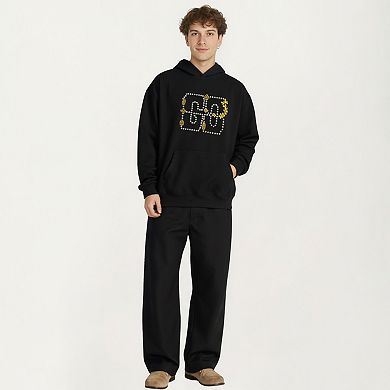 Men's Embroidered Pullover Hoodie with Front Pocket and Relaxed Fit