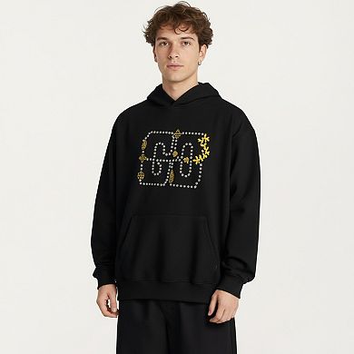 Men's Embroidered Pullover Hoodie with Front Pocket and Relaxed Fit