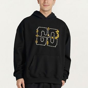 Men's Embroidered Pullover Hoodie with Front Pocket and Relaxed Fit