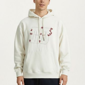 Men's Embroidered Pullover Hoodie with Front Pocket and Relaxed Fit