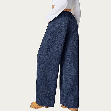 Women's High Waist Wide Leg Lounge Pants with Adjustable Drawstring Waist Soft Textured Knit Fabric