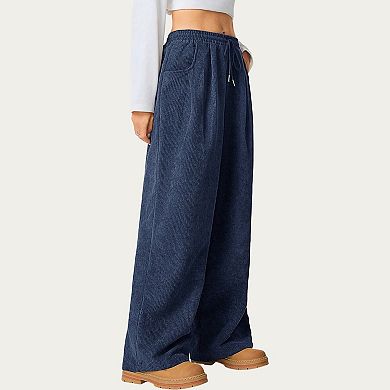Women's High Waist Wide Leg Lounge Pants with Adjustable Drawstring Waist Soft Textured Knit Fabric