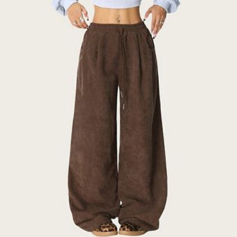 Women's High Waist Wide Leg Lounge Pants with Adjustable Drawstring Waist Soft Textured Knit Fabric
