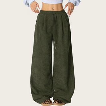 Women's High Waist Wide Leg Lounge Pants with Adjustable Drawstring Waist Soft Textured Knit Fabric