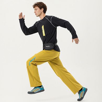 Men's Long Sleeve Crew Neck Pullover Top with Textured Knit Fabric and Zipper Chest Pocket