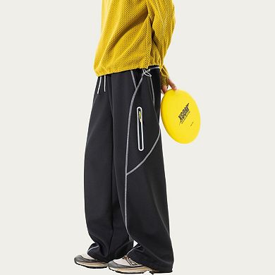 Men's Relaxed Fit Drawstring Pants with Contrast Stitching and Straight Leg Design