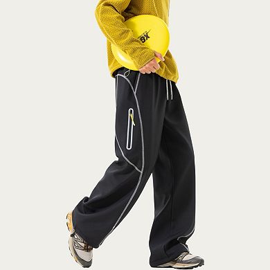Men's Relaxed Fit Drawstring Pants with Contrast Stitching and Straight Leg Design