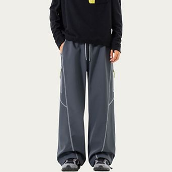 Men's Relaxed Fit Drawstring Pants with Contrast Stitching and Straight Leg Design