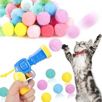 Interactive Cat Silent Fuzzy Ball Fetch Toy with 1 Gun Launcher for Bored Indoor Cats and Kitties