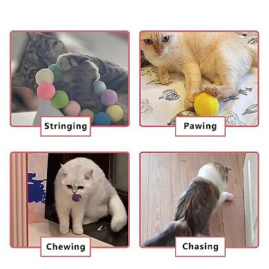 Interactive Cat Ball Tossing Toy Set with Handheld Play Tool and Soft Pom Balls