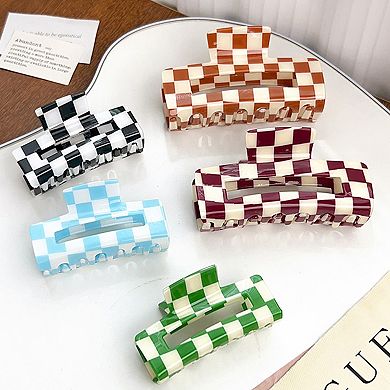 2 Pack Checkered Hair Claw Clips Strong Hold Thick Hair Durable Square Design
