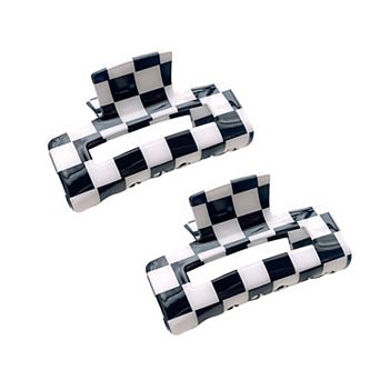 2 Pack Checkered Hair Claw Clips Strong Hold Thick Hair Durable Square Design