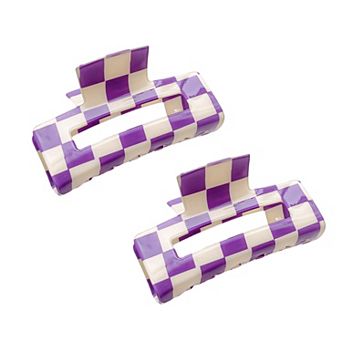 2 Pack Checkered Hair Claw Clips Strong Hold Thick Hair Durable Square Design