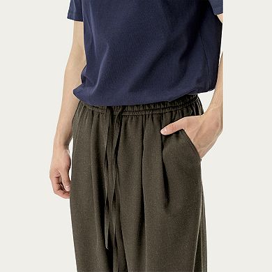 Men's Relaxed Wide Leg Pants with Elastic Waistband and Adjustable Drawstring