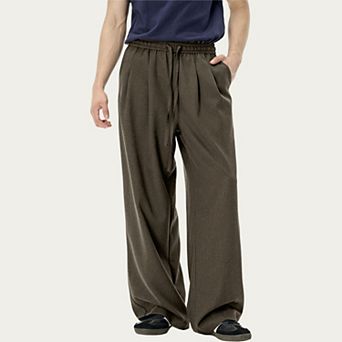 Men's Relaxed Wide Leg Pants with Elastic Waistband and Adjustable Drawstring