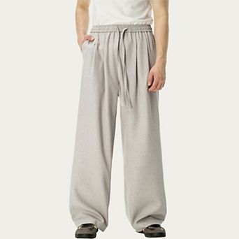 Men's Relaxed Wide Leg Pants with Elastic Waistband and Adjustable Drawstring