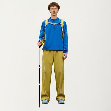 Men's Long Sleeve Half Zip Pullover Top with Textured Knit Fabric and Contrast Panel Detailing